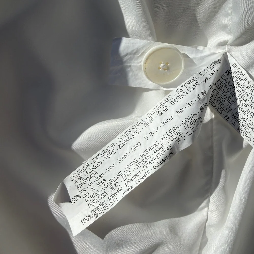 Zara‎ White 100% Linen Utility Jacket Womens XL Button Front Lined Workwear Coat